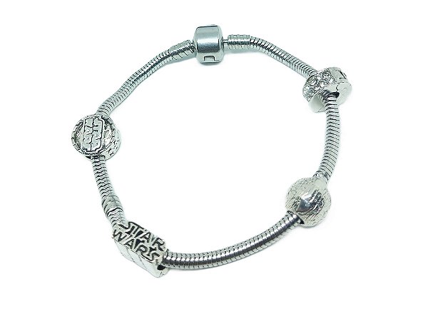 Pulseira com Berloques Star Wars - em Aço Inox 19cm