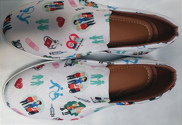 Tênis Slip On Cuidador de Idoso Enfermeira Branco 33 ao 43.