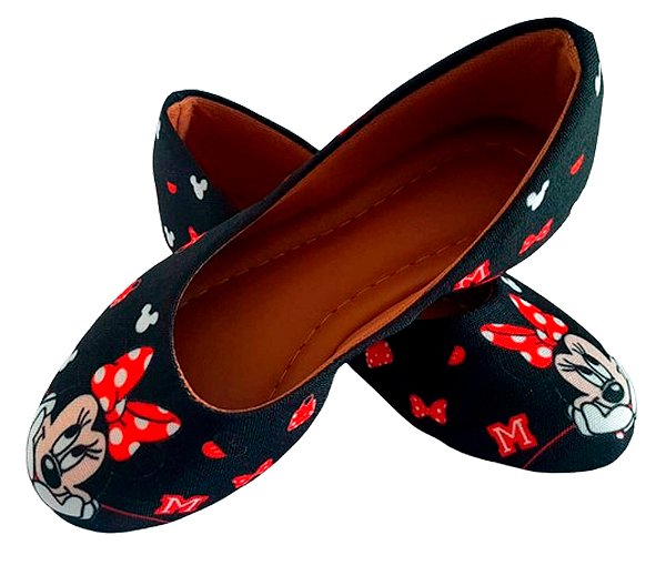 Sapatilha Minnie Mouse Com Laço Preto Infantil Tam. 23 ao 40.