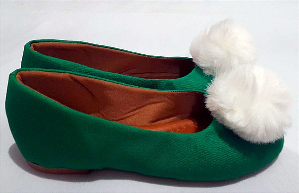 Sapatilha Tinker Bell Peter Pan Verde Escuro Pom Pom Grande Tam. 23 ao 42 Tufi Calçados.