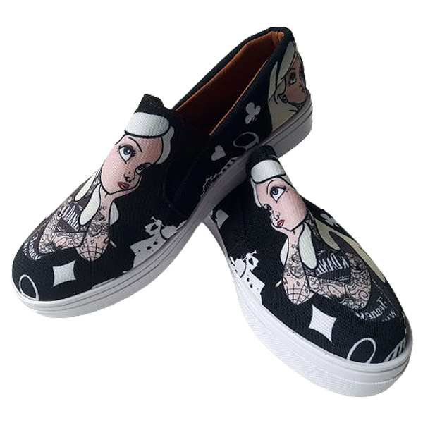 Tênis Slip Alice no País das Maravilhas Black Lindo Tam. 33 ao 43.