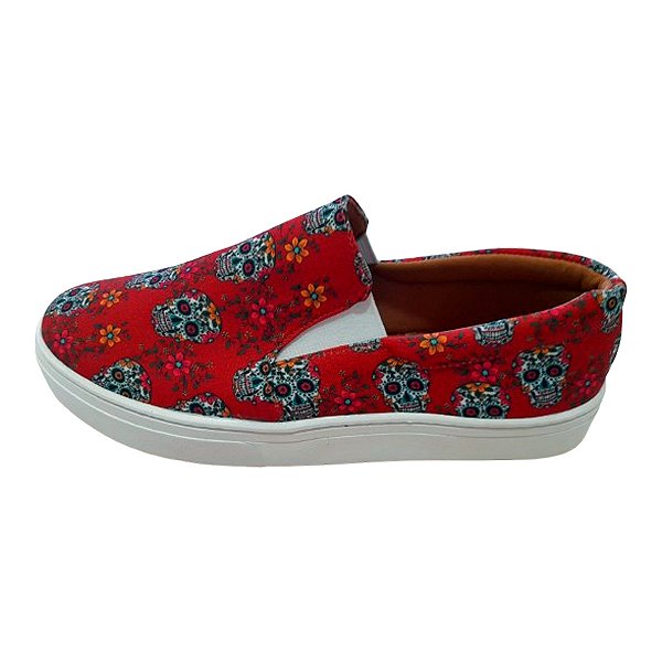 Tênis Slip On Caveira Vermelho Unissex Sapatos Tamanhos 33 ao 43.