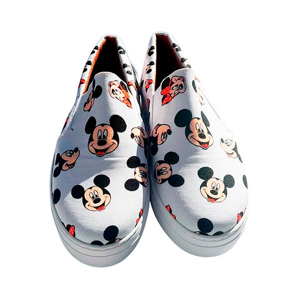 Tênis Slip On Minnie e Mickey Cabeça F. Branco a Pronta Entrega.