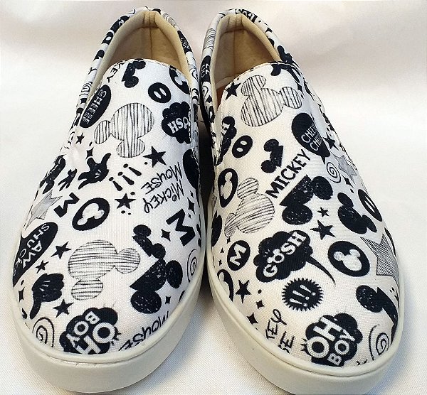 Tênis Slip On Minnie Mickey Preto e Branco a Pronta Entrega.