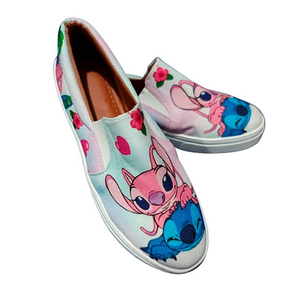 Tênis Slip On Lilo e Stitch Rosa Claro a Pronta Entrega.
