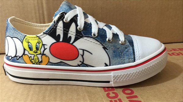 Tênis All Star Frajola Jeans a Pronta Entrega.