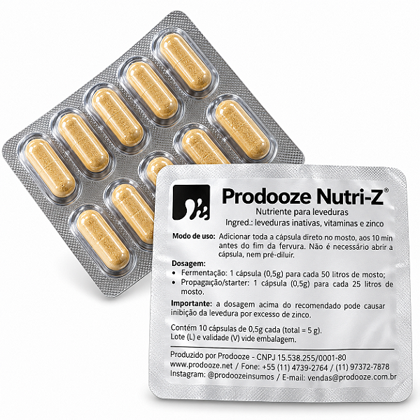 Prodooze Nutri-Z – 10 Cápsulas Nutriente para Levedura