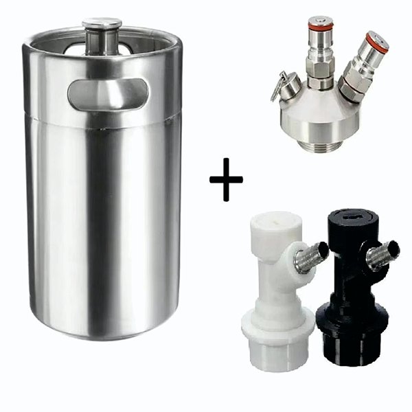 Keg 5l Inox + Adaptador Valvula Tampa Ball Lock + Mangueira