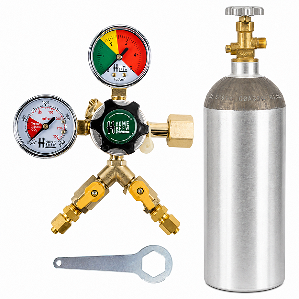 Kit Cilindro CO₂ Alumínio 2,3 kg + Regulador HBS 2 Vias Saída Dupla