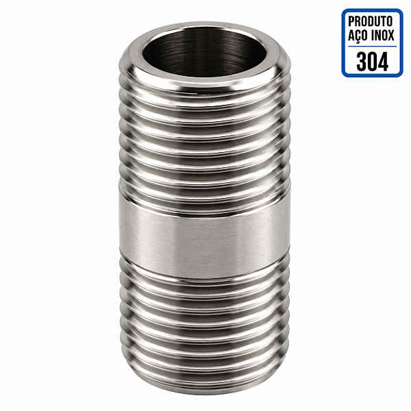 Niple Liso - Rosca Macho 1/2" BSP x Rosca Macho 1/2" BSP - Aço Inox 304