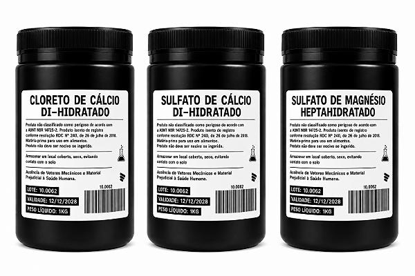 Kit Sais Cervejeiros Alimentícios - 1 Kg (Cloreto de Cálcio + Sulfato de Cálcio + Sulfato de Magnésio)