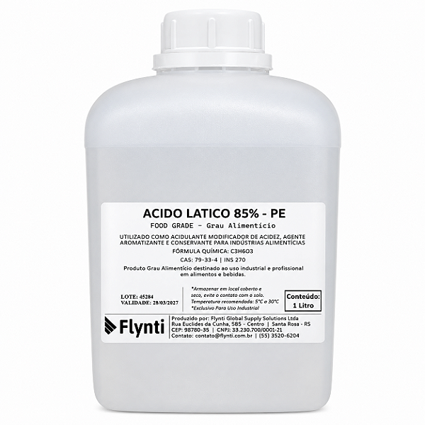 Ácido Láctico 85% 1 Litro – Ajuste de pH da Água Cervejeira