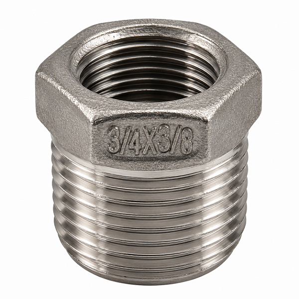 Bucha de Redução Aço Inox 304 – Macho 3/4" BSP x Fêmea 3/8" BSP