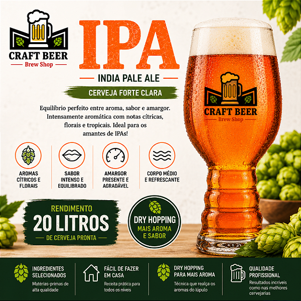 Kit Receita Cerveja Artesanal IPA 20 Litros | Craft Beer Brew Shop