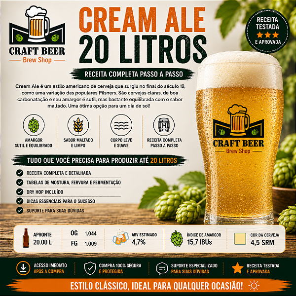 Kit De Insumos Cerveja Artesanal Cream Ale 20 Litros