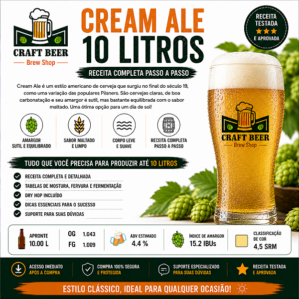 Kit Receitas Cerveja Artesanal Cream Ale 10 Litros