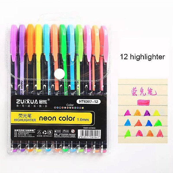 CONJUNTO CANETA GEL 12 CORES - CORES NEON