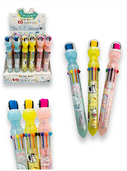 CANETA 10 CORES SANRIO ROLLER CARIMBO