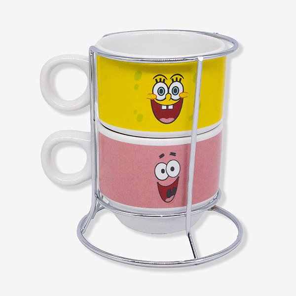 KIT XICARA COM SUPORTE BOB ESPONJA E PATRICK