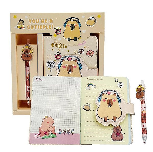 CAIXA COM CADERNO PRESENTE - LUXO COM CANETA CAPIVARA