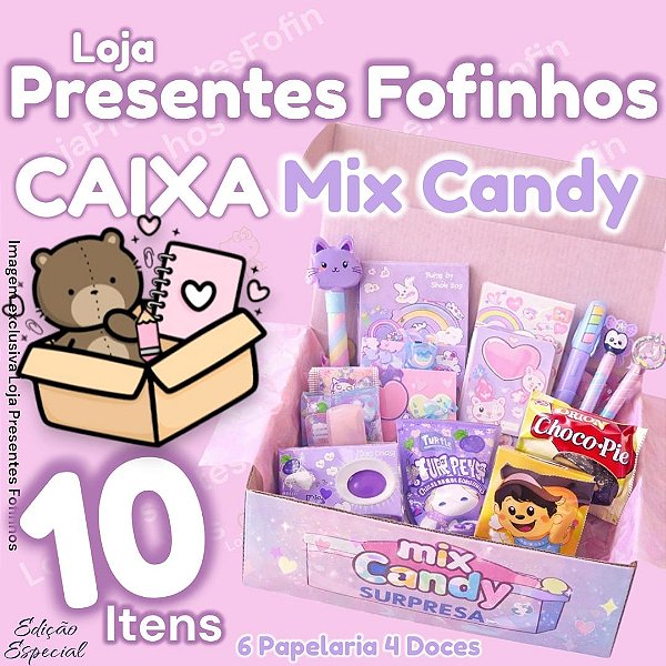 CAIXA KAWAII MIX - DOCES ASIATICOS + PAPELARIA FOFA ( 10 ITENS)