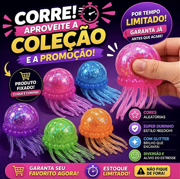 SQUISHY JELLY FISH TIPO NEDOOH - SILICONE - UNIDADE ( CORES SURPRESA)