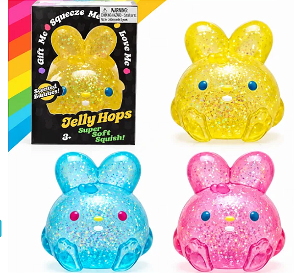 SQUISHY COELHO GLITTER SILICONE - TIPO NEDOOH - UNIDADE CORES SURPRESA