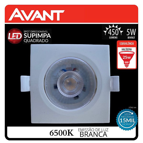 Spot Led Embutir Quadrado 5w Direcionável Avant 6500k