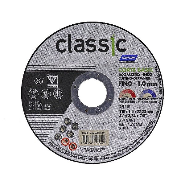 DISCO DE CORTE AÇO INOX FINO-1,0MM