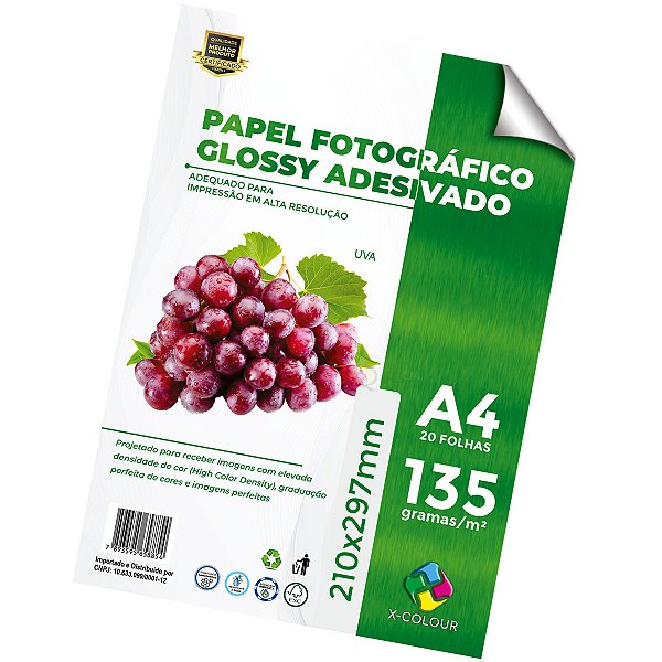 Papel Adesivo A4 Fotográfico 135g X-Colour - 300 Folhas