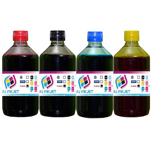 Kit com 4 cores de tinta corante para Canon - 500mL de cada cor