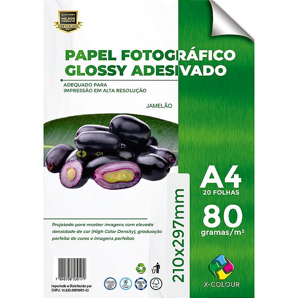 Papel Adesivo A4 Fotográfico 80g X-Colour - 200 Folhas