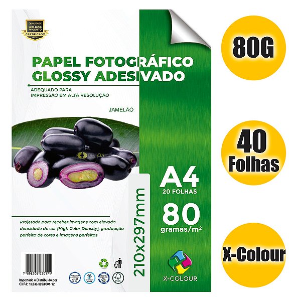 Papel Adesivo A4 Fotográfico 80g X-Colour - 40 Folhas