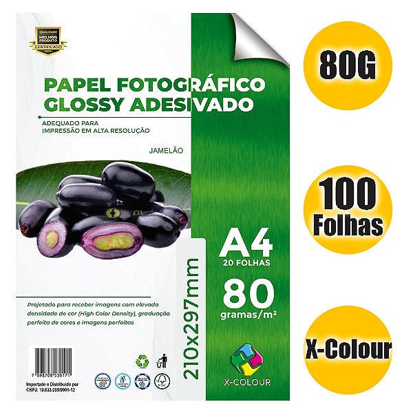 Papel Adesivo A4 Fotográfico 80g X-Colour - 100 Folhas