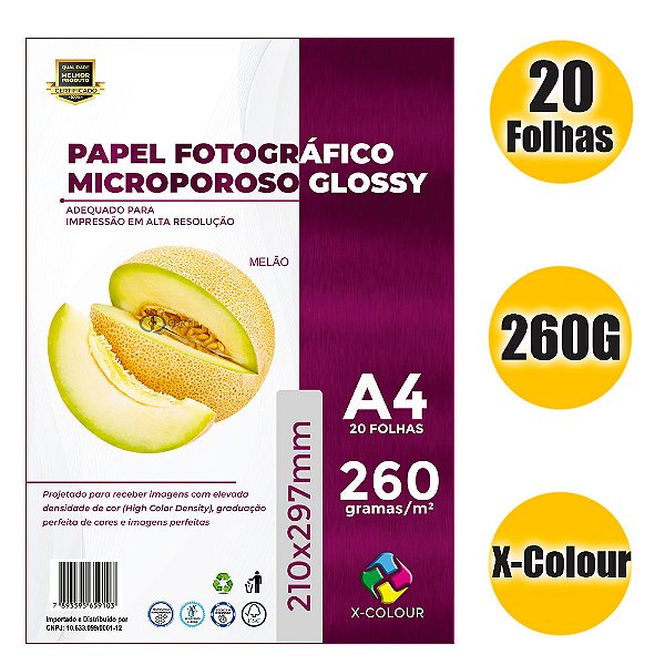 Papel Fotográfico Microporoso Glossy 260g - X-Colour - Pacote 20 folhas