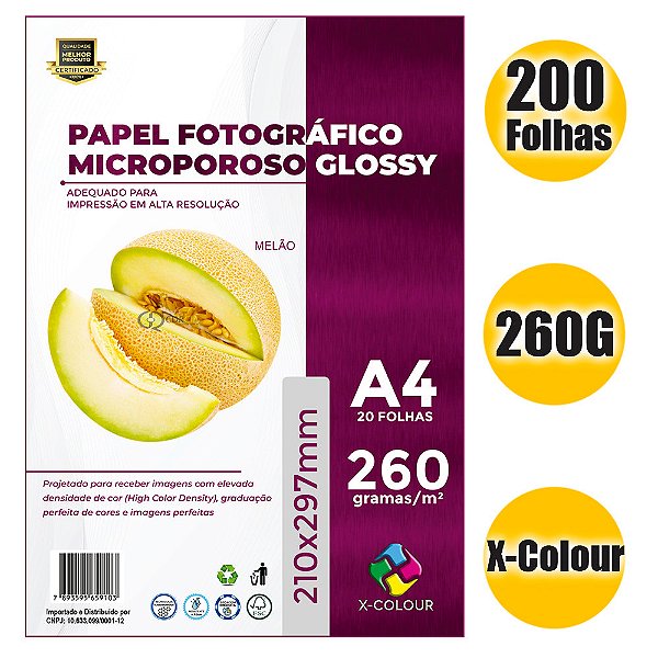 Papel Fotográfico Microporoso Glossy 260g - X-Colour - Pacote 200 folhas