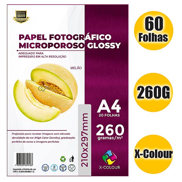 Papel Fotográfico Microporoso Glossy 260g - X-Colour - Pacote 60 folhas