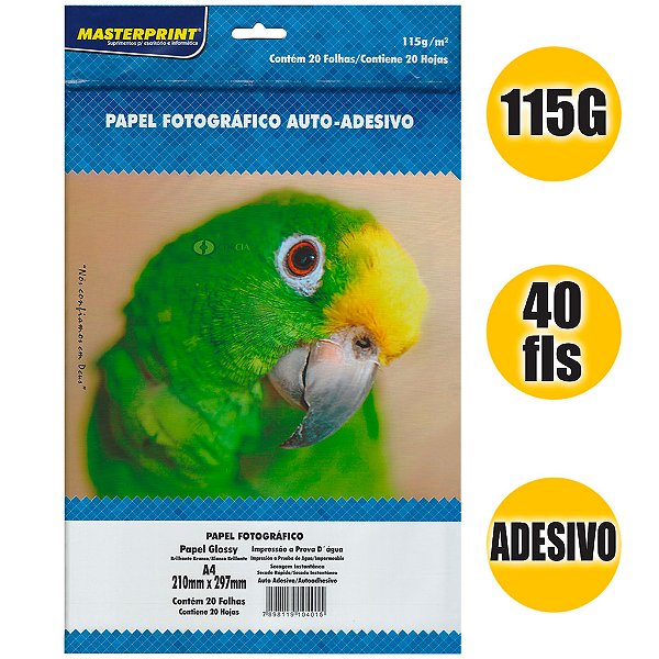 Papel Fotográfico Masterprint Adesivo 115g - 40 Folhas