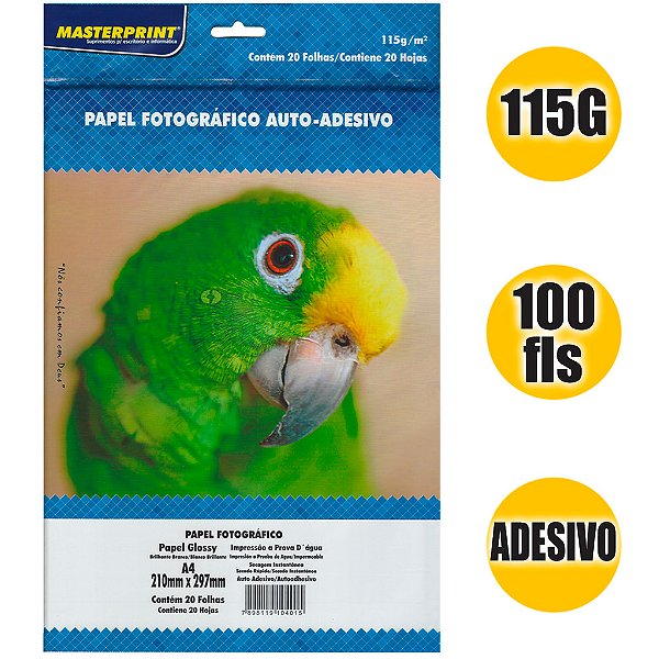 Papel Fotográfico Masterprint Adesivo 115g - 100 Folhas