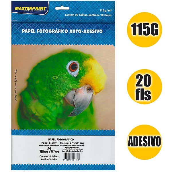 Papel Fotográfico Masterprint Adesivo 115g - 20 Folhas