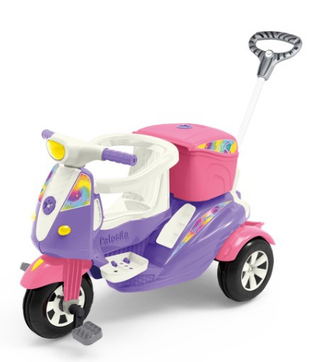 Triciclo Infantil Calesita Moto Uno - 2 em 1 - Pedal e Passeio com Aro - Rosa L
