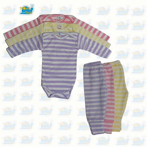 Kit com 3 Bodies + 3 Mijões Listradinhos Sortidos - Feminino