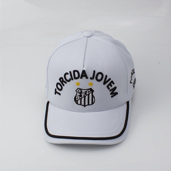 Boné Torcida Jovem Santos Aba Branca Listras Pretas Oficial
