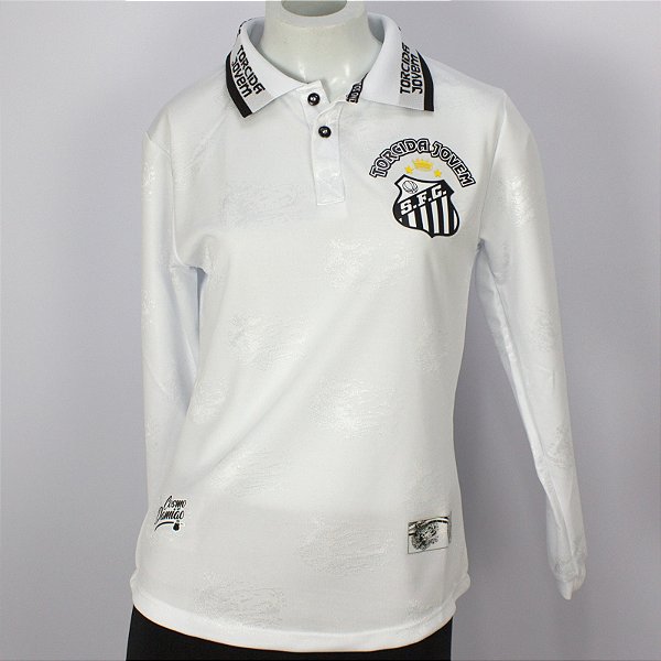 Camisa Polo Manga Longa Torcida Jovem Santos Feminina Marca D'água Oficial Exclusivo Sócio TJ