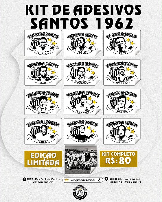 Kit de Adesivos SANTOS FC 1962 Torcida Jovem Oficial