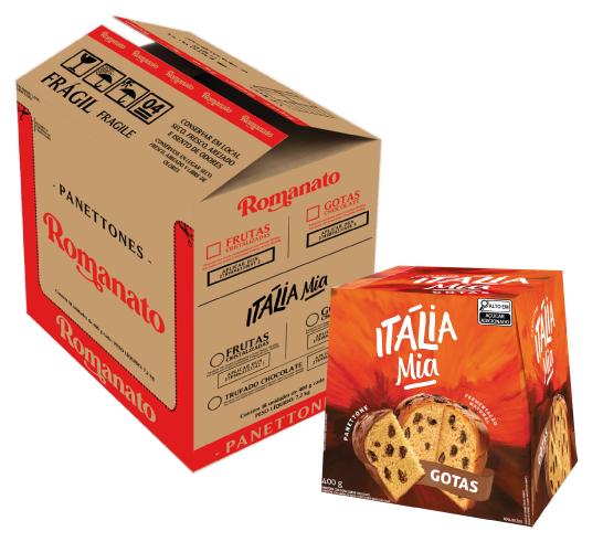 Caixa Fechada: 18 unidades Panettone Itália Mia -  Gota sabor Chocolate (400g)
