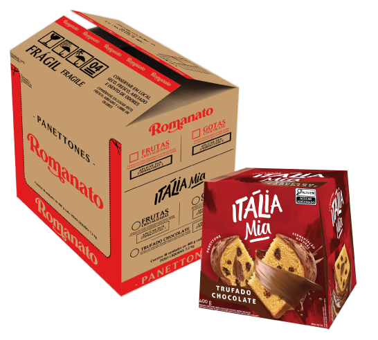 Caixa Fechada: 18 unidades Panettone Itália Mia - Trufado Chocolate (400g)