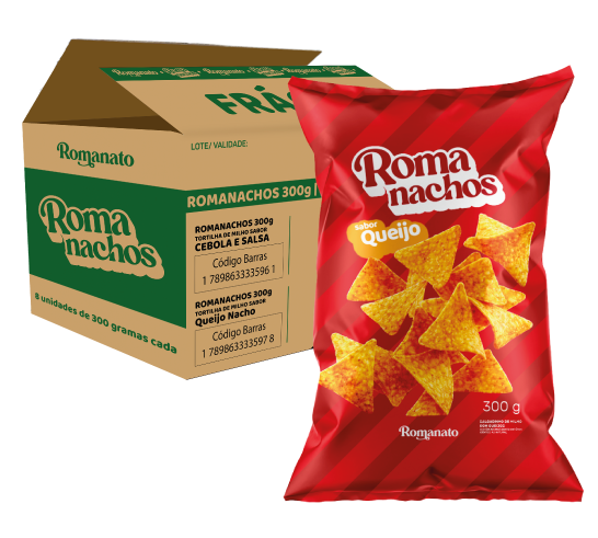CAIXA FECHADA: Romanachos - Queijo Nachos (8 unidades de 300g)