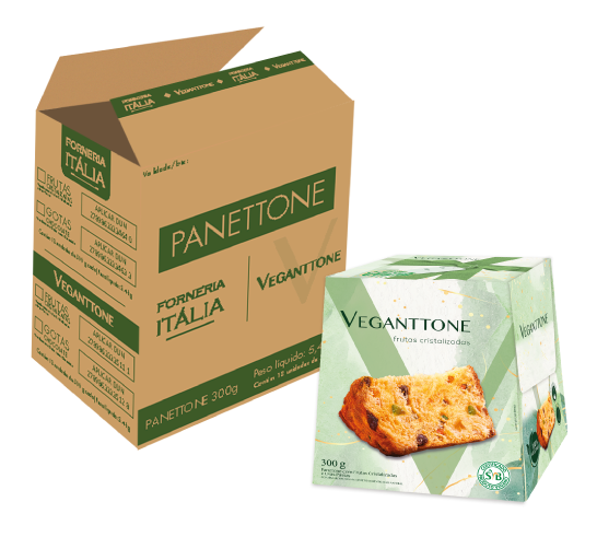 Caixa Fechada: 18 unidades Panettone Veganttone - Frutas Cristalizadas (300g)