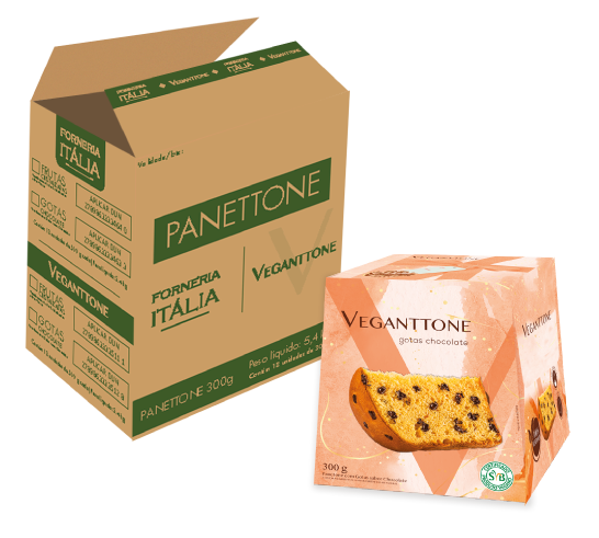 Caixa Fechada: 18 unidades Panettone Veganttone - Gotas Chocolate (300g)